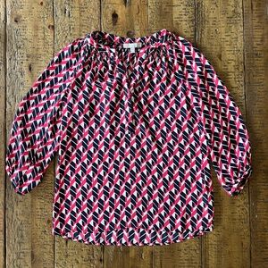 Banana Republic Women’s Pink & Navy Printed Three-Quarter Sleeve Blouse - XS